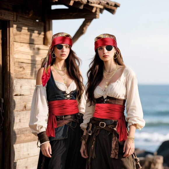 Pirate Costume Accessories Set Women Head Scarf Sash Necklace Halloween main image 6